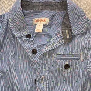 Cat & Jack Toddler Boy Button Down Shirt | Blue and White Stripes | Long Sleeves